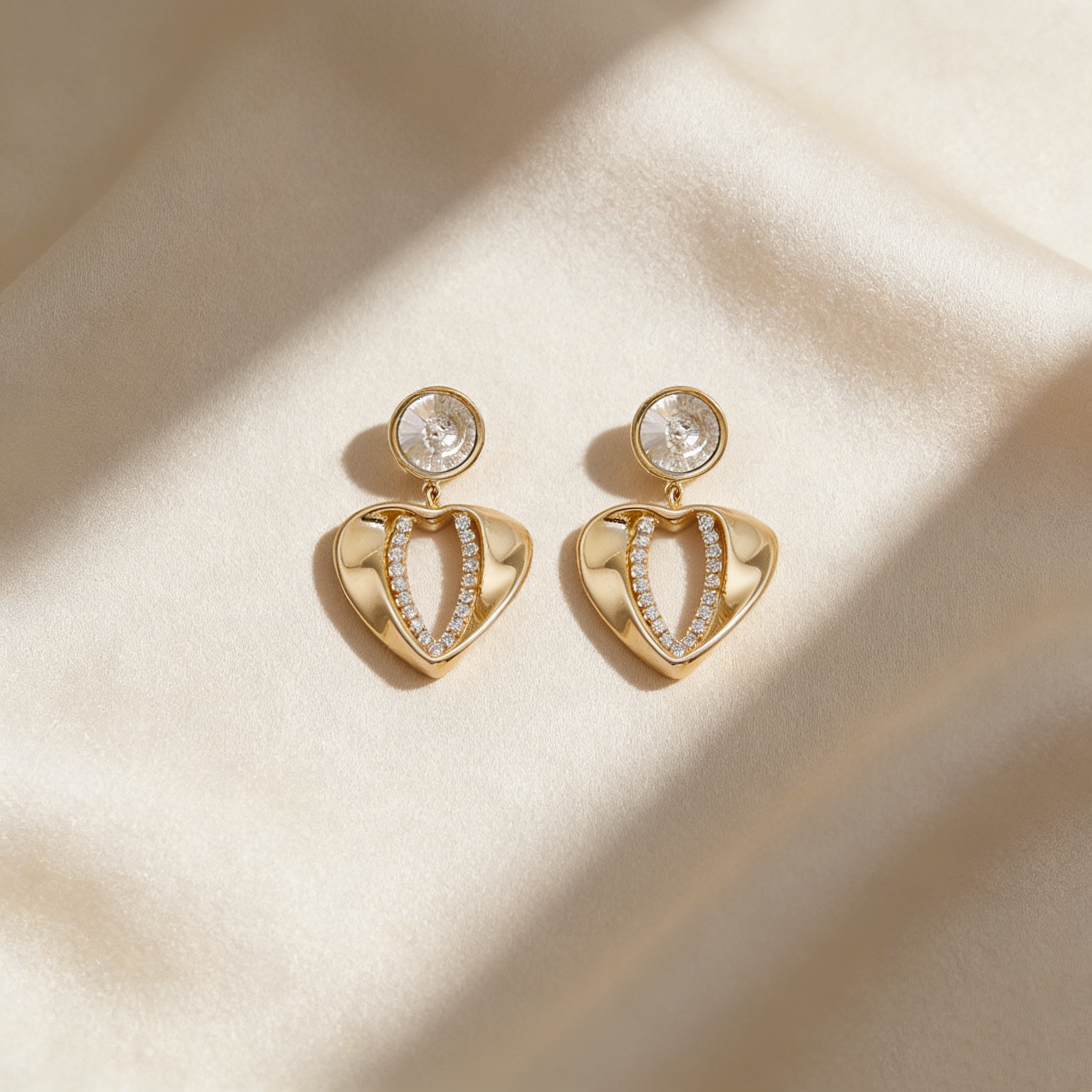 Classic Elegant Heart Pendant Stud Earrings
