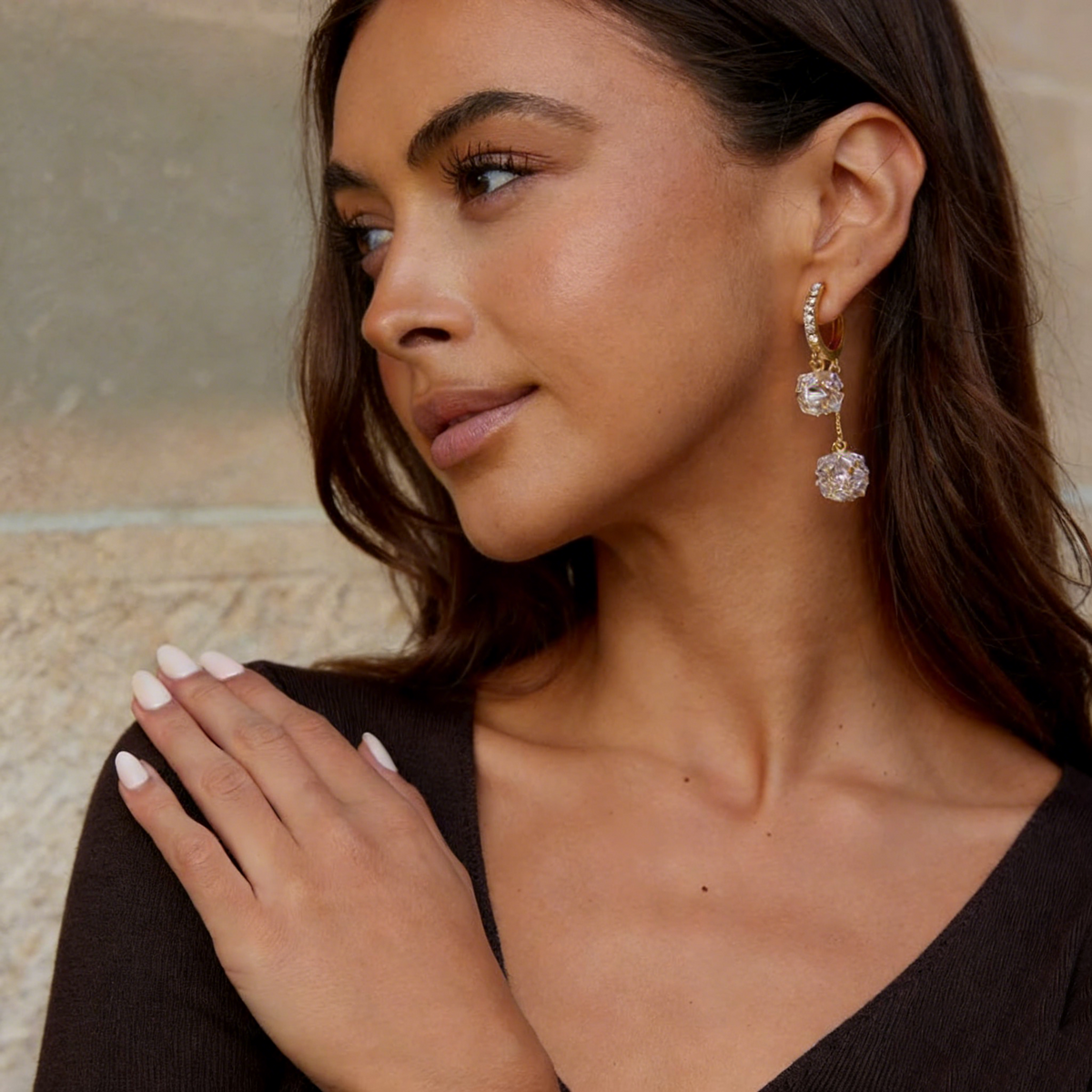 Double Diamond Ball Earrings