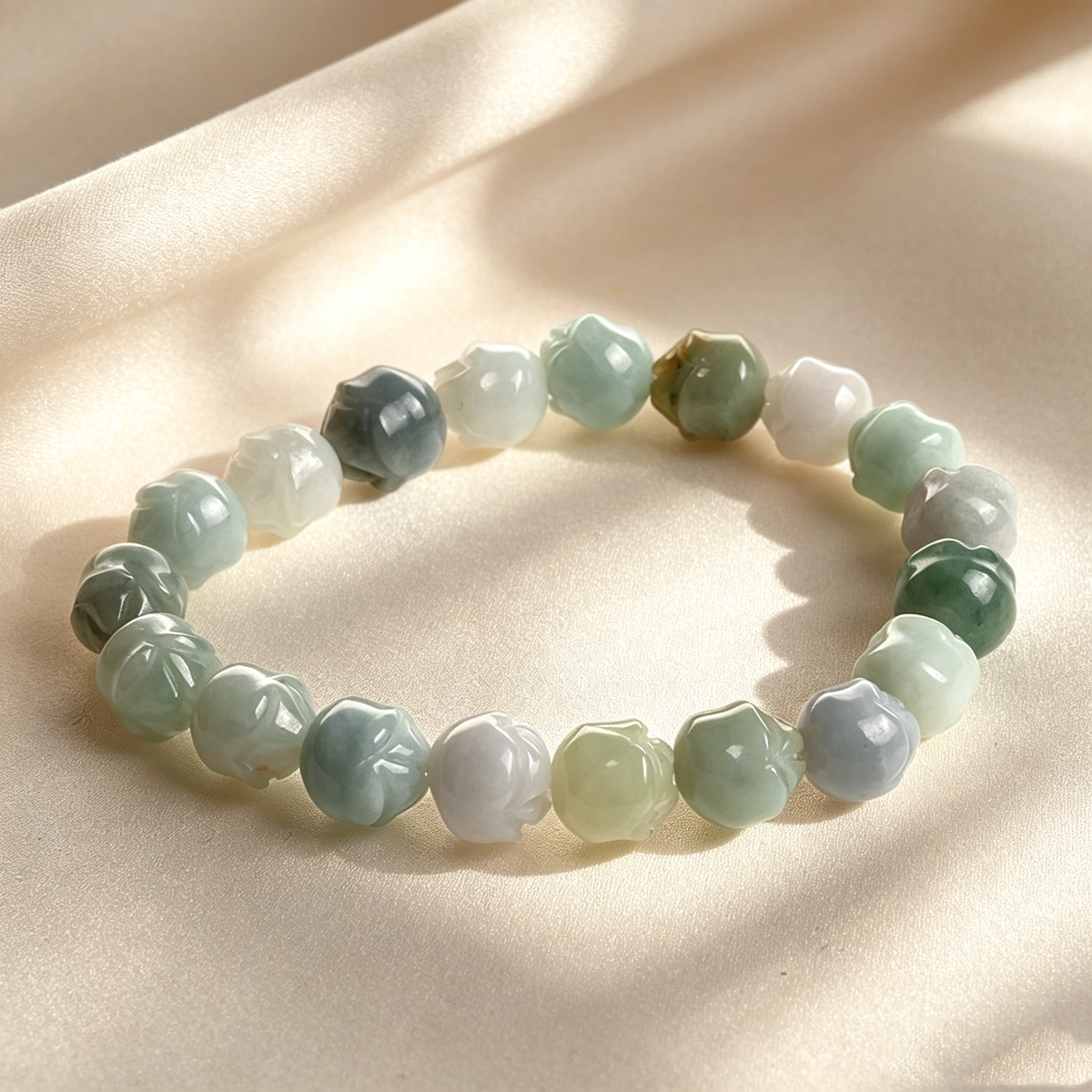 Natural Jadeite Rose Beaded Bracelet