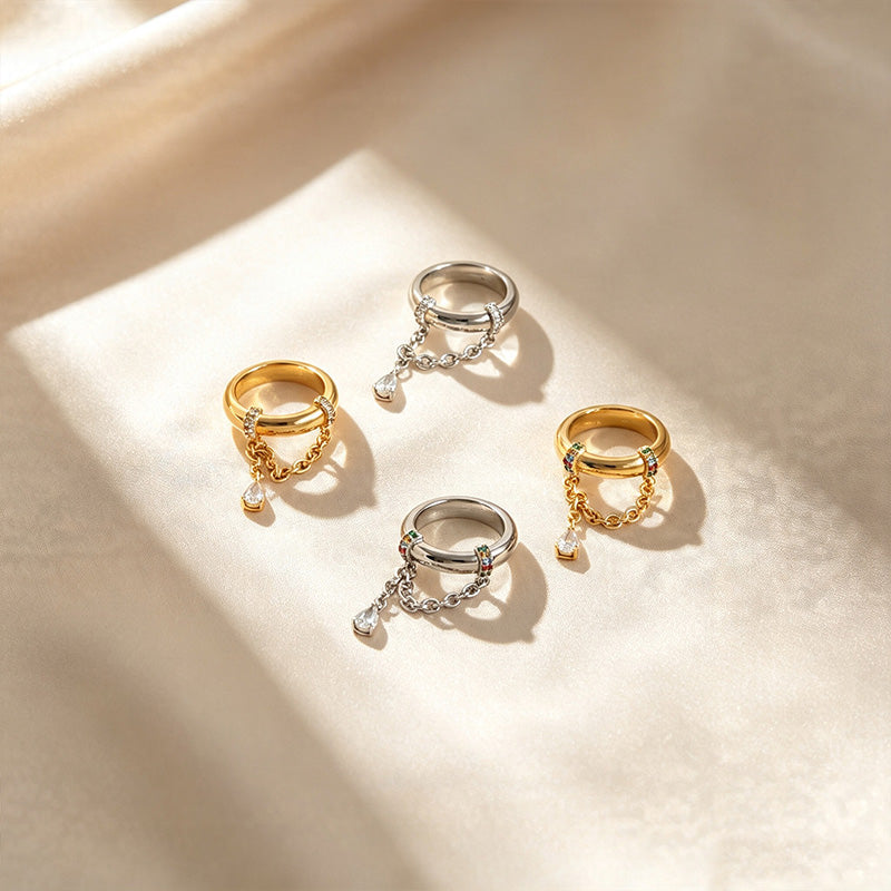 Paved Wide Chain Drop Ring