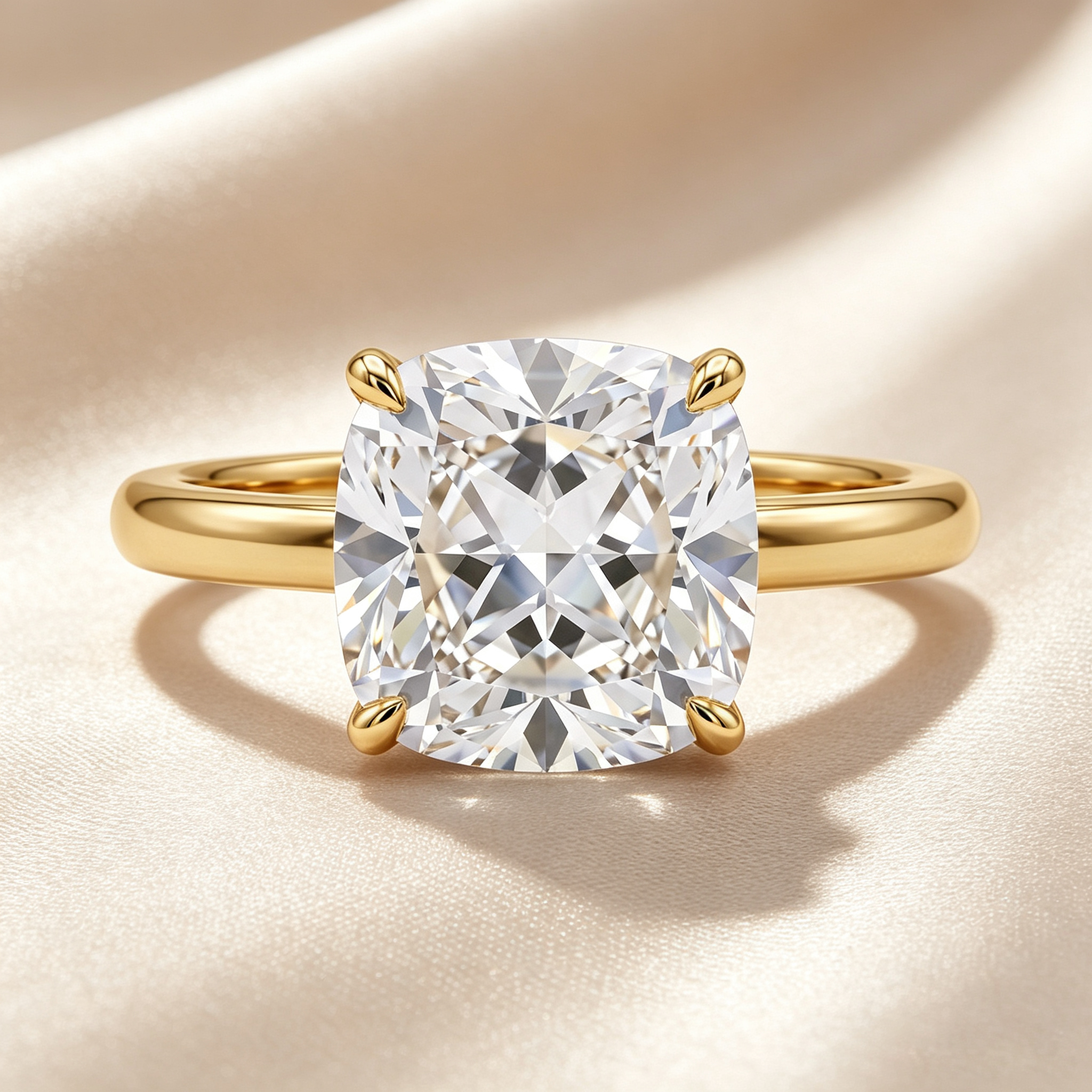Cushion Cut Hidden Pavé Solitaire Ring