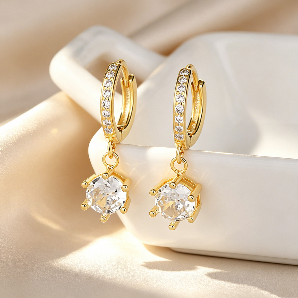 Double Pavé Hoop Earrings with Solitaire Drop