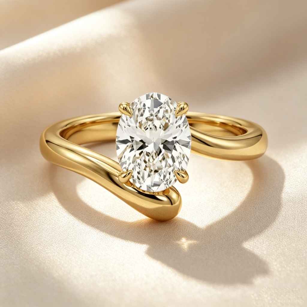 Twist Band Oval Moissanite Ring