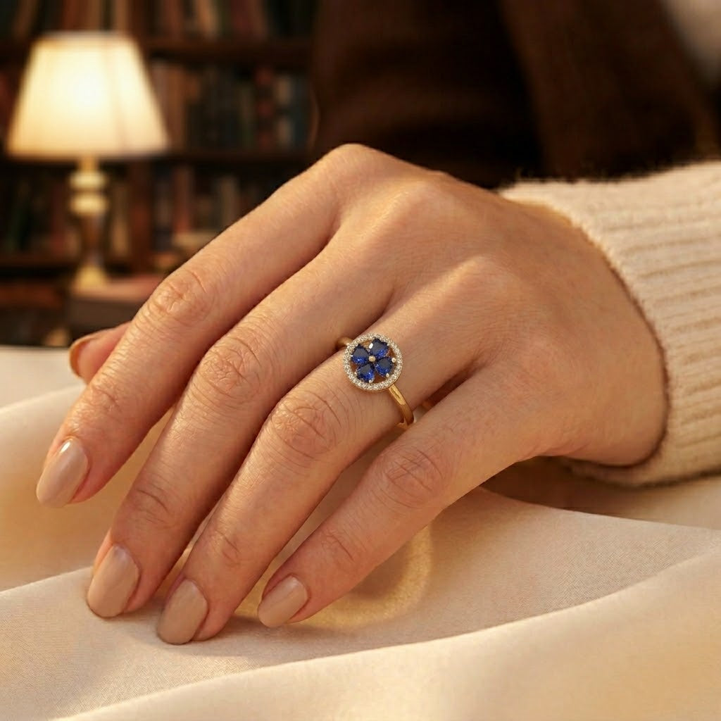 Gold Sapphire Floral Ring