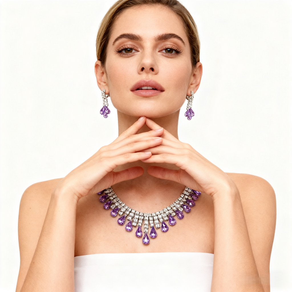 Amethyst Tassel Necklace & Earring Set