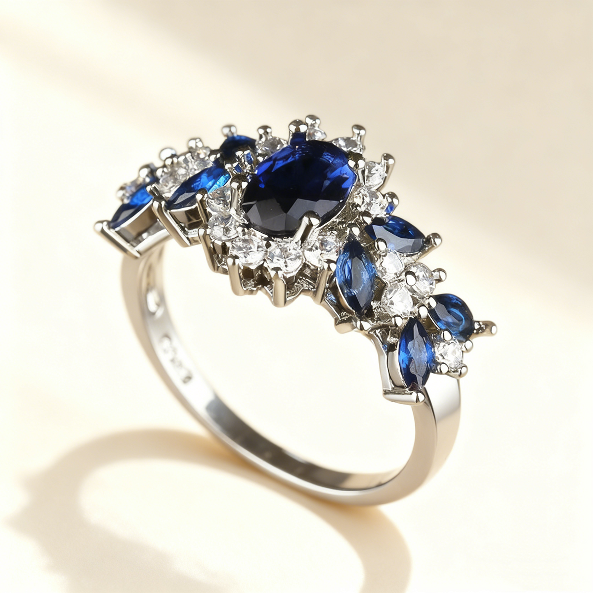 Blue Sapphire Leaf Ring