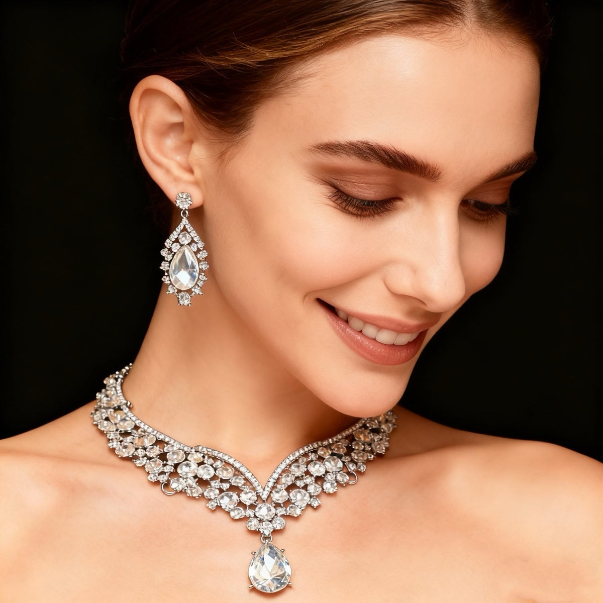 Clear Crystal & Diamond Necklace & Earring Set