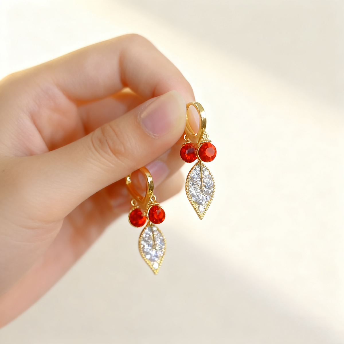 Leaf Ruby Earrings