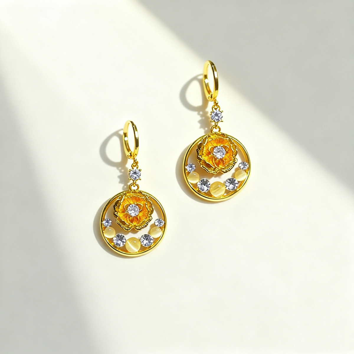 Golden Flower Diamond Earrings