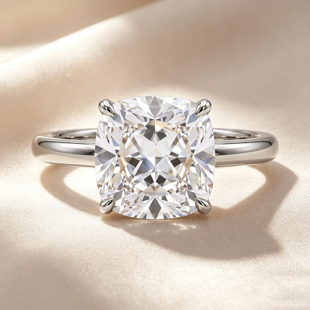 Cushion Cut Hidden Pavé Solitaire Ring
