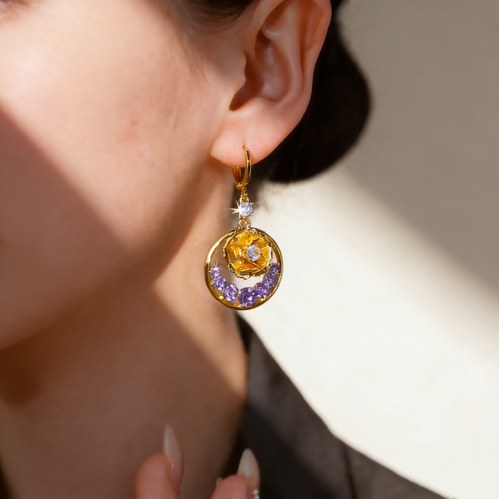 Tulle Rose & Amethyst Earrings