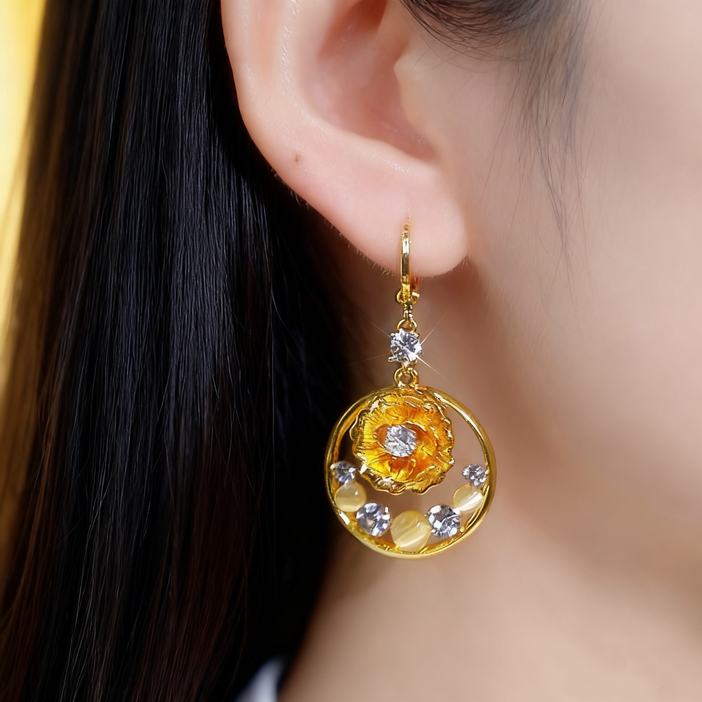 Golden Flower Diamond Earrings
