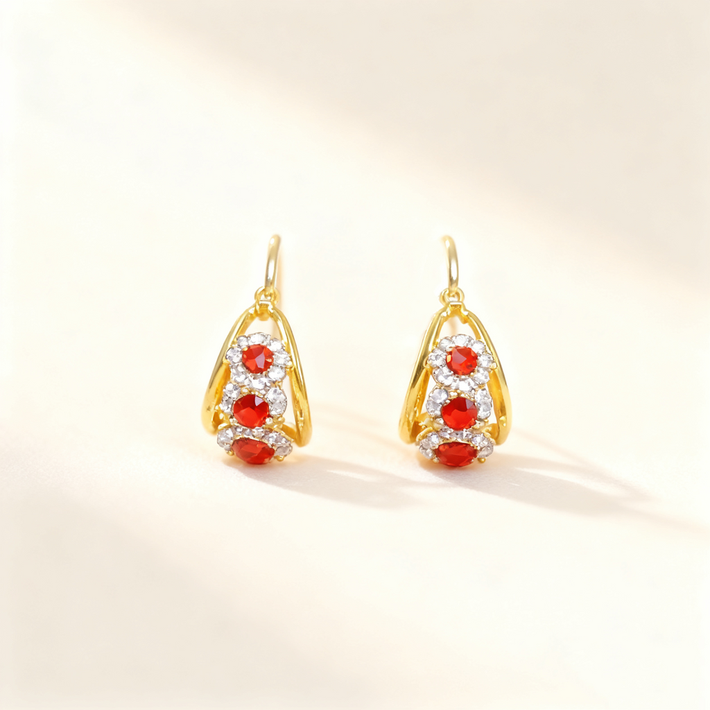 Hollow Ruby Floral Earrings