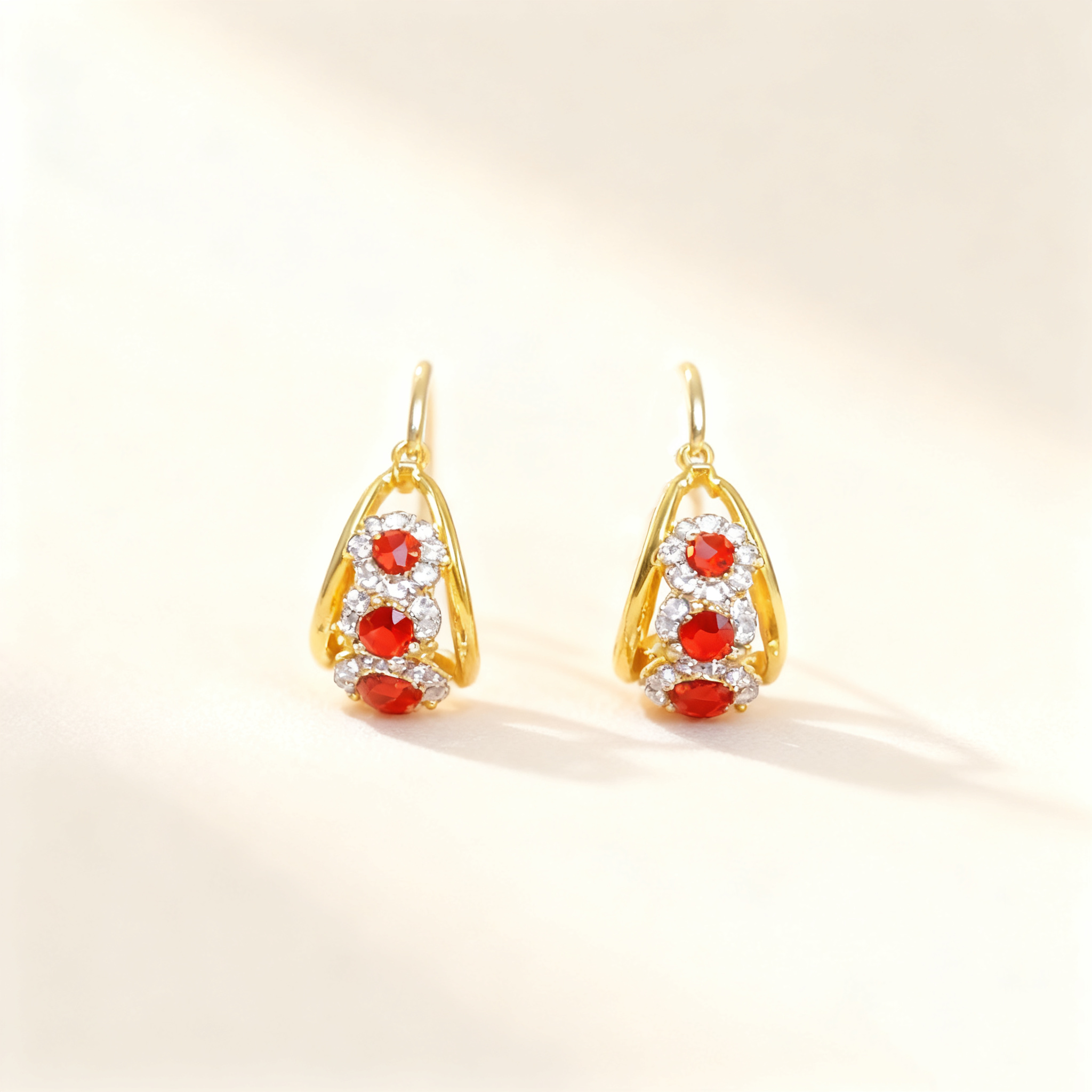 Hollow Ruby Floral Earrings