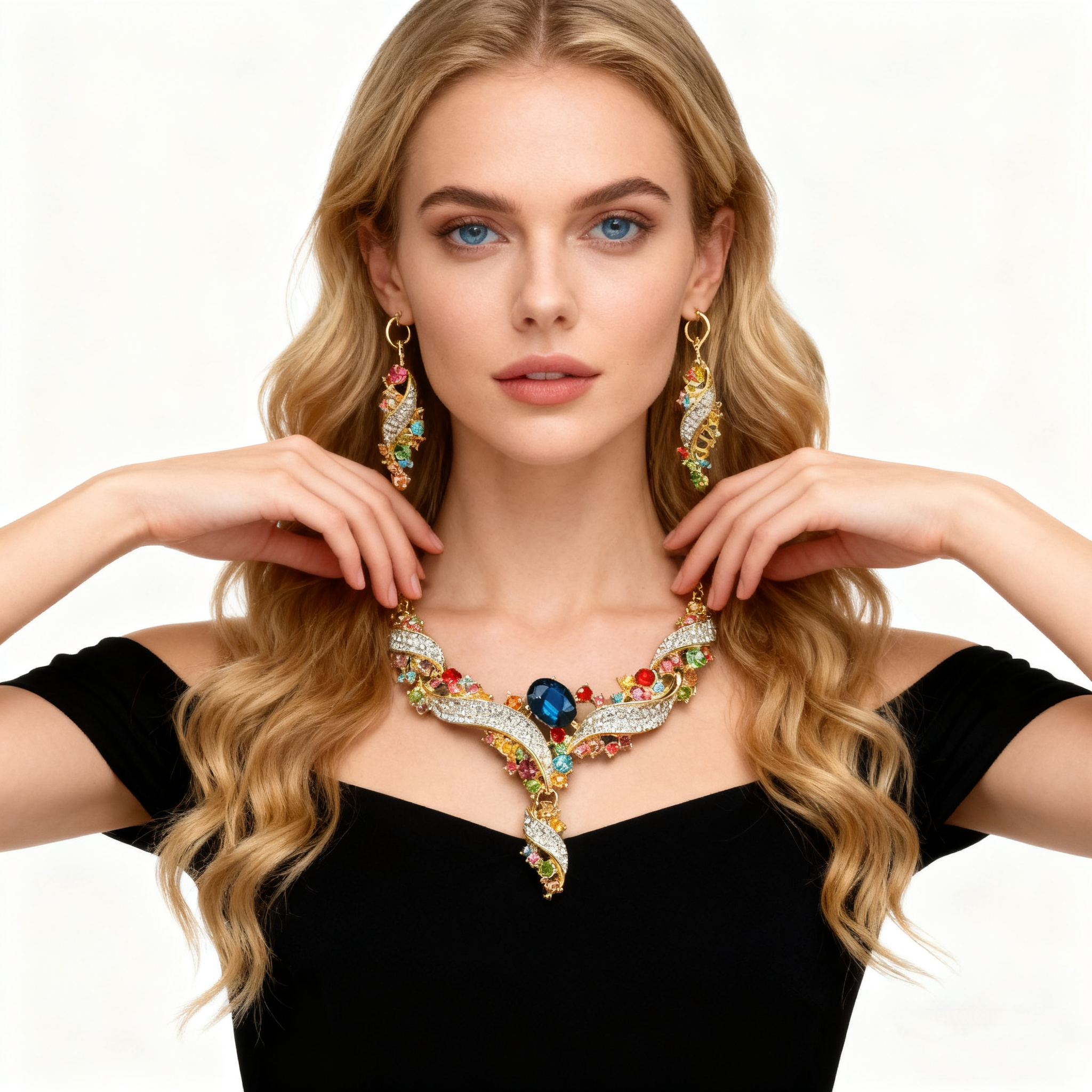Aquamarine & Multicolor Crystal Necklace & Earring Set