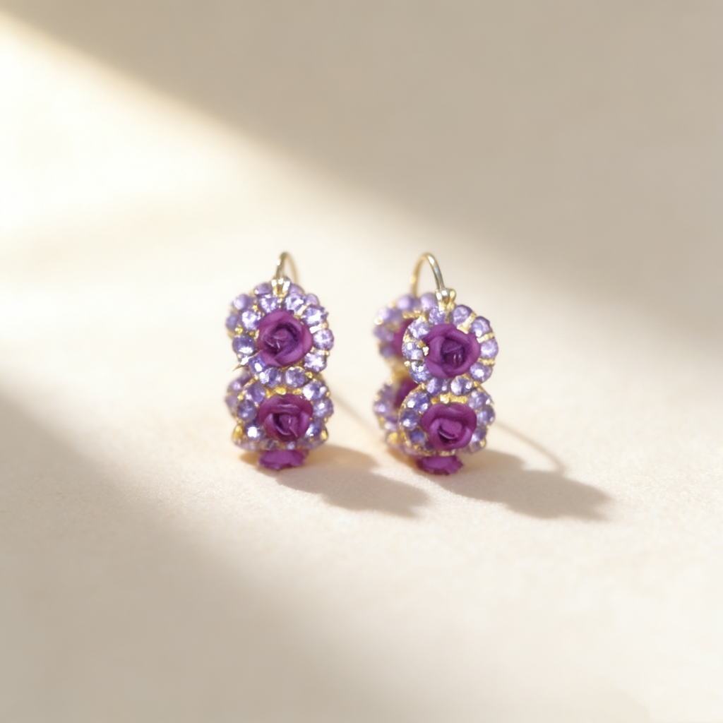 Purple Velvet Flower Amethyst Earrings