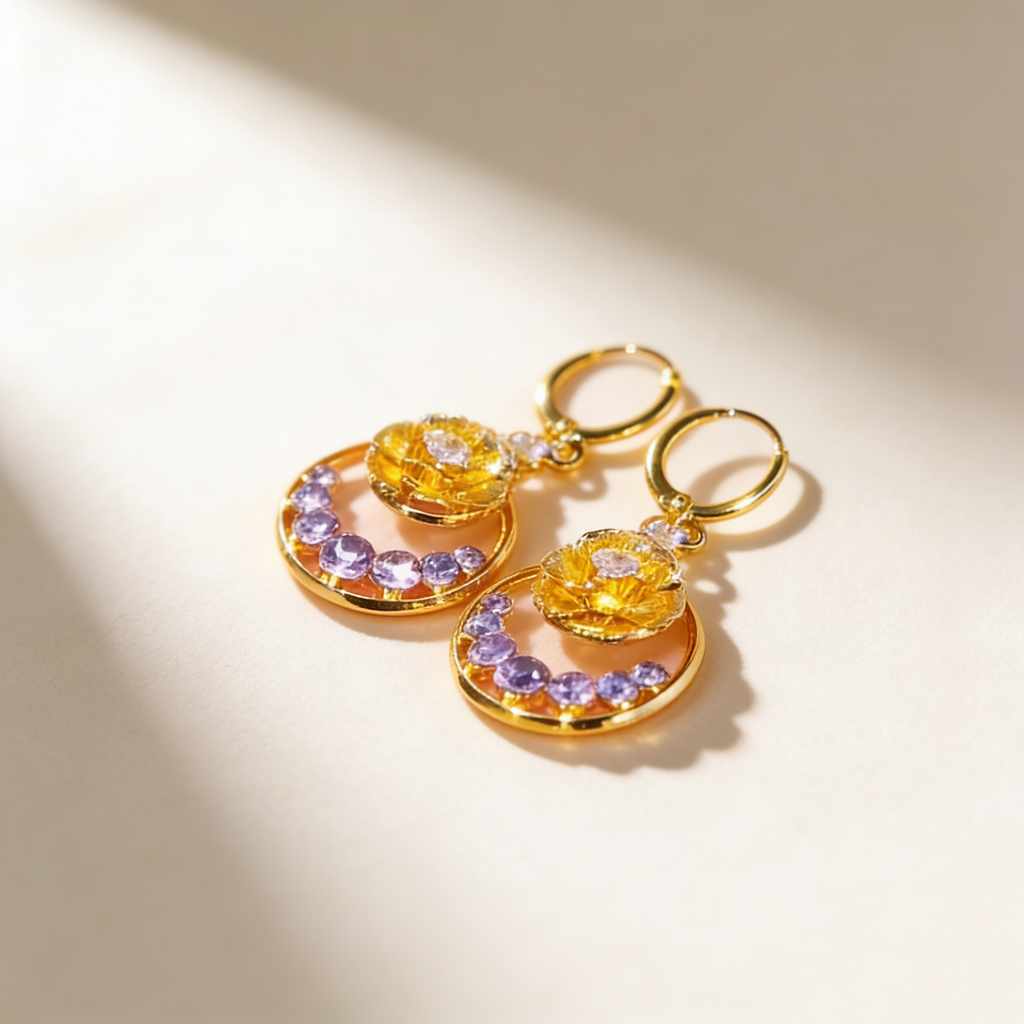 Tulle Rose & Amethyst Earrings