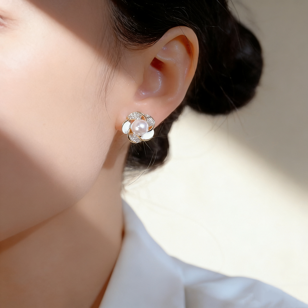 Camellia Pearl Earrings