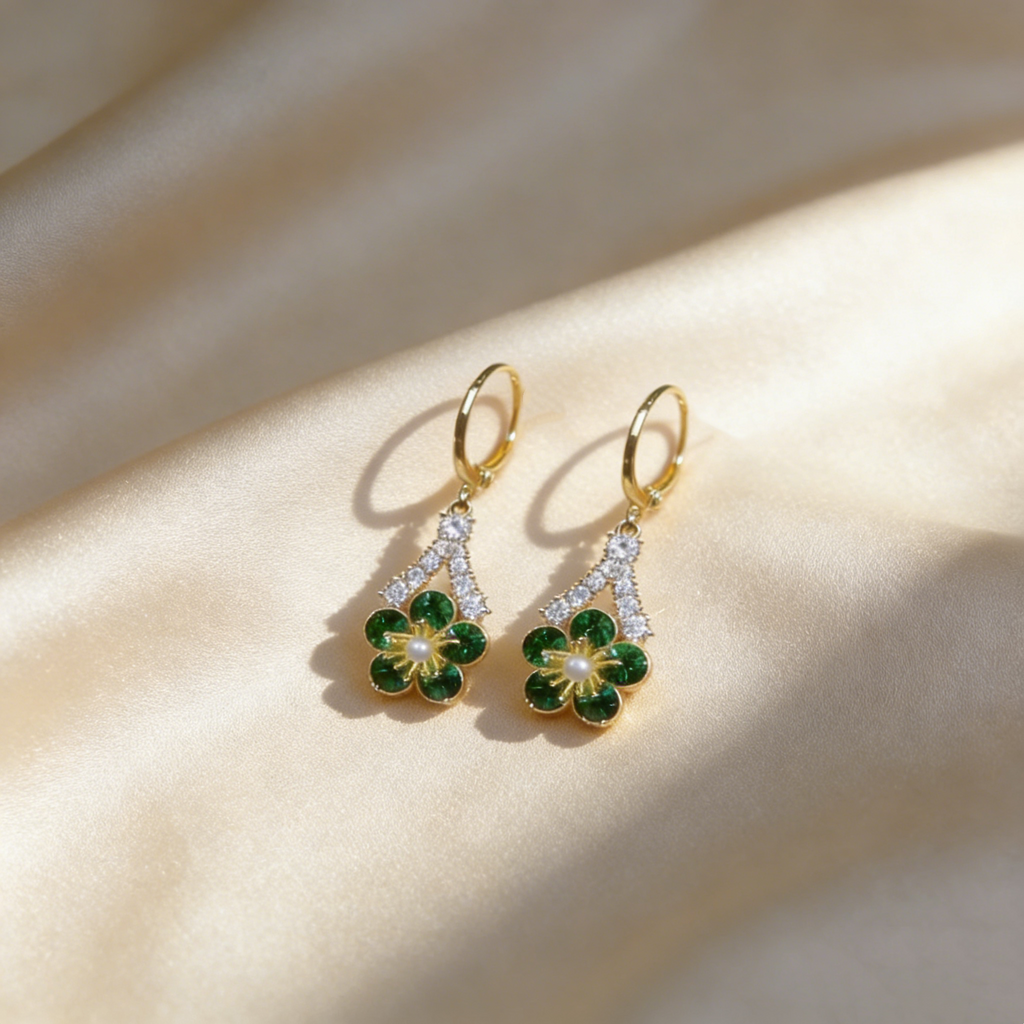 Green Floral Design Earrings
