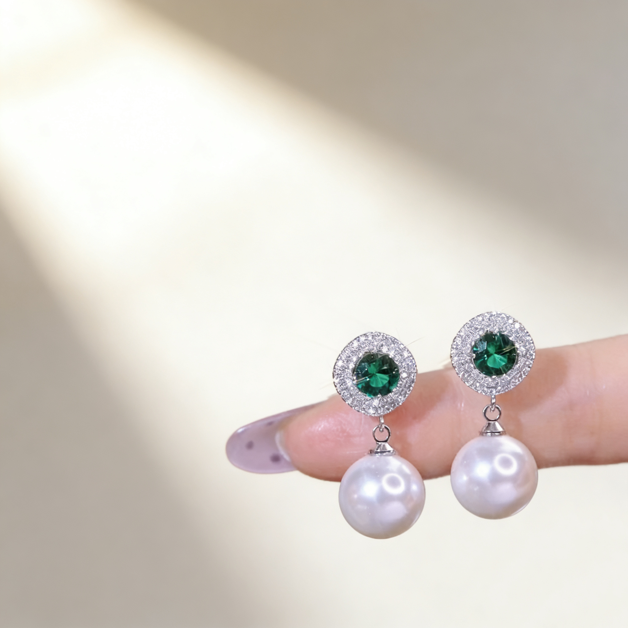 Vintage Emerald Gemstone and Pearl Earrings
