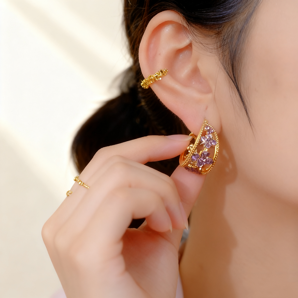 Amethyst Four-Leaf Clover Earrings