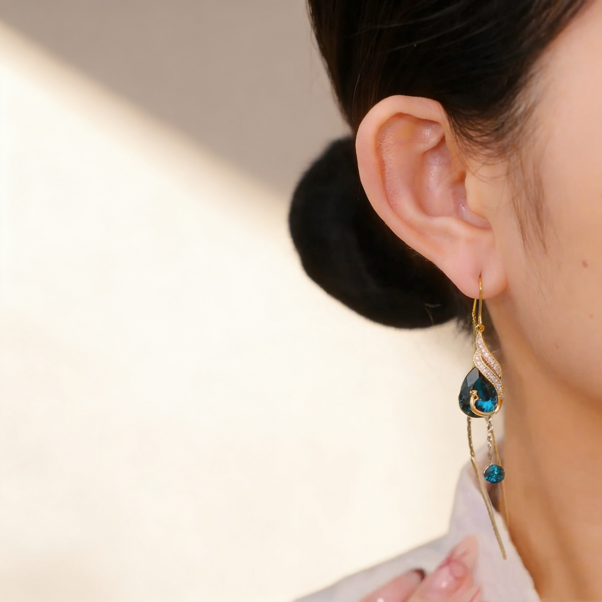 Blue Sapphire Peacock Tassel Earrings