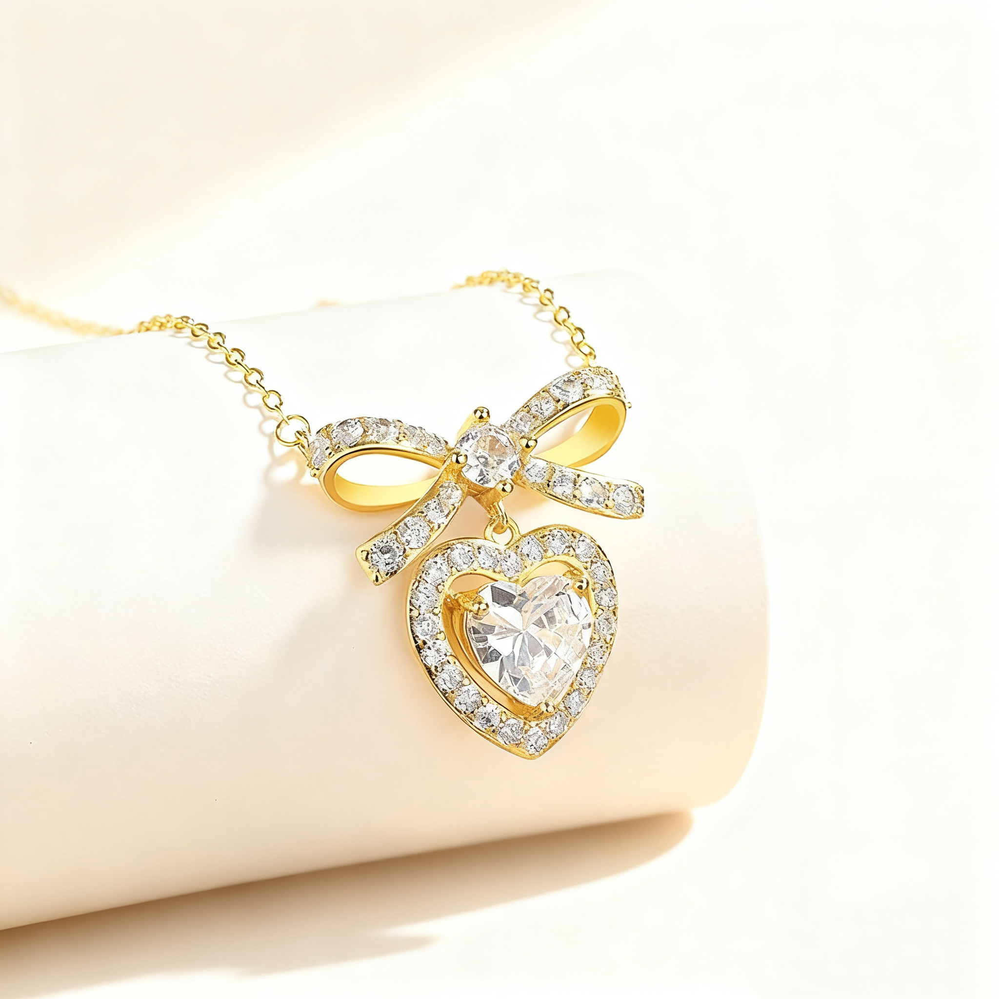 Heart Bow Transparent Crystal Pavé Necklace
