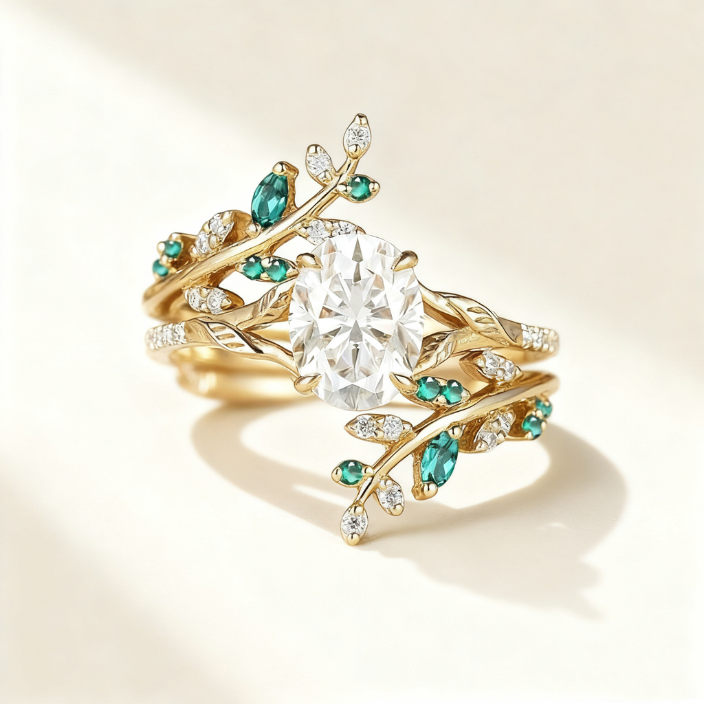 Natural Crystal Pavé Leaf Ring