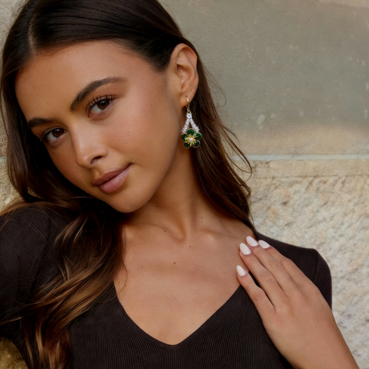 Green Floral Design Earrings