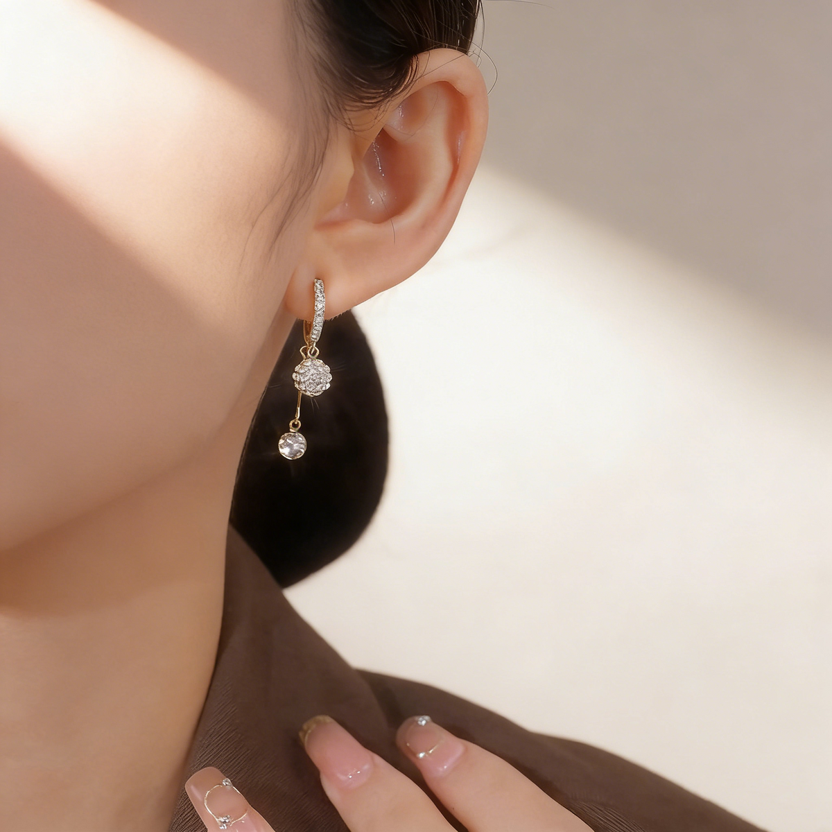 Diamond Ball Tassel Earrings