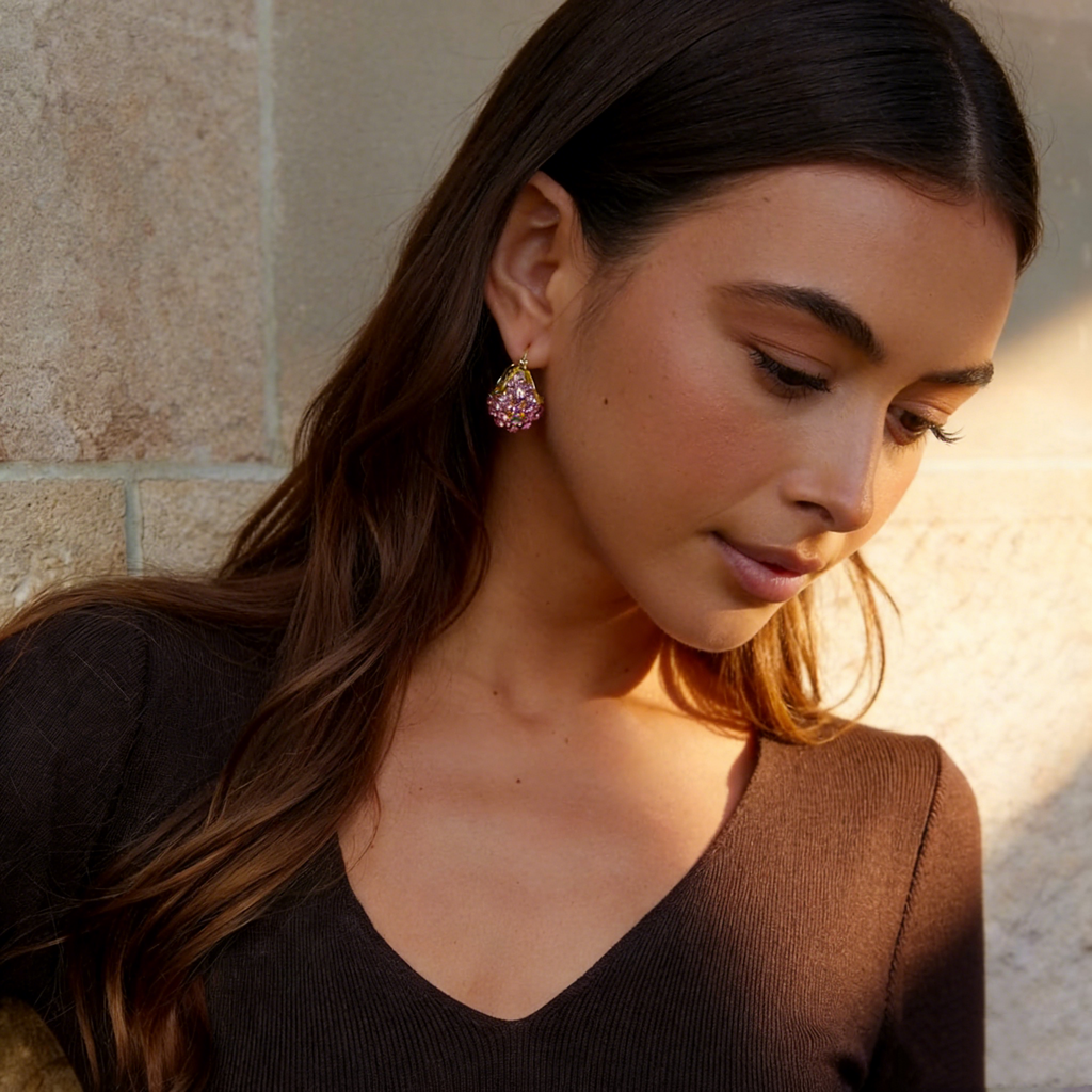 Hollow Basket Natural Crystal Earrings