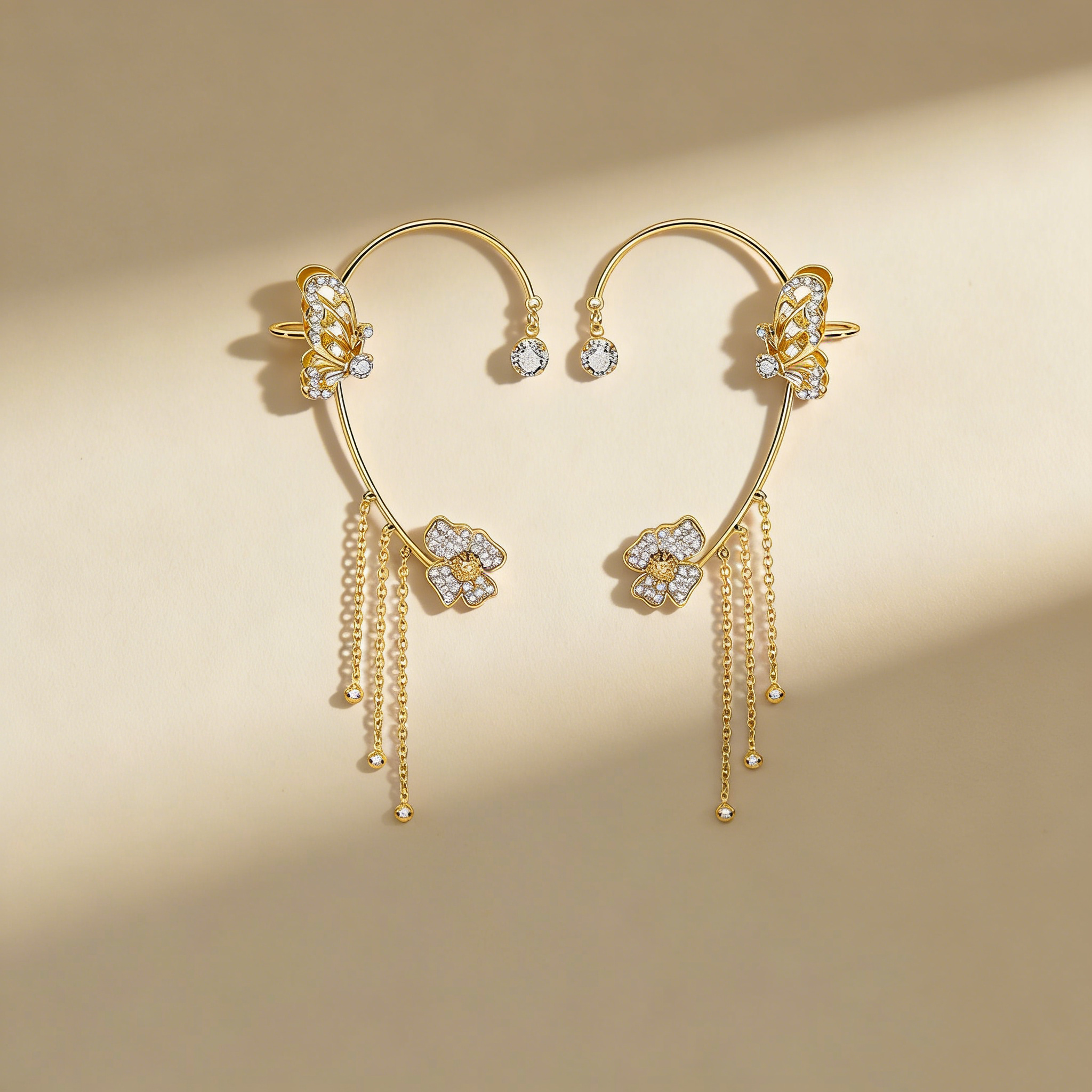 Floral Butterfly Tassel Drop Earrings