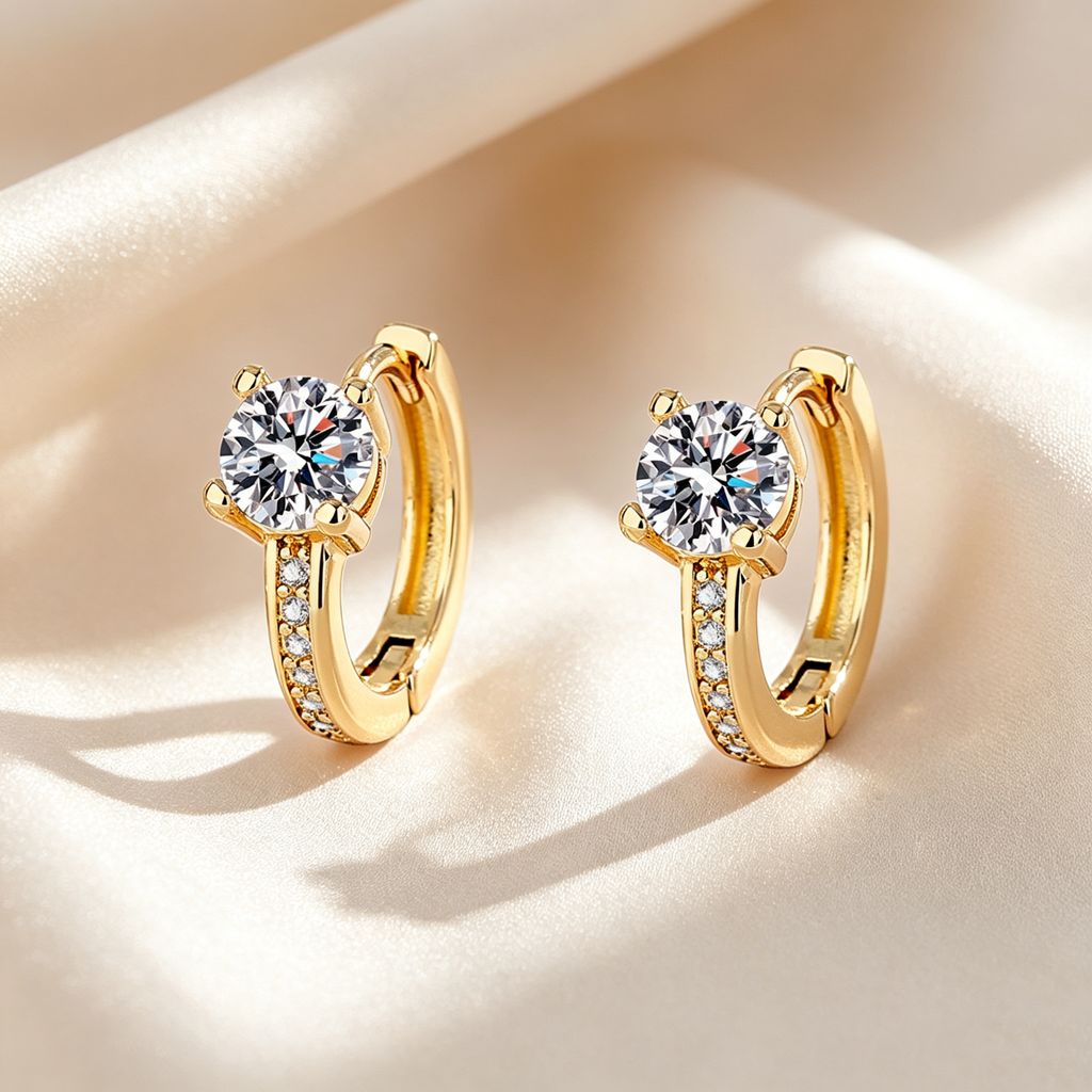 4-Prong Round Drop Huggie Earrings