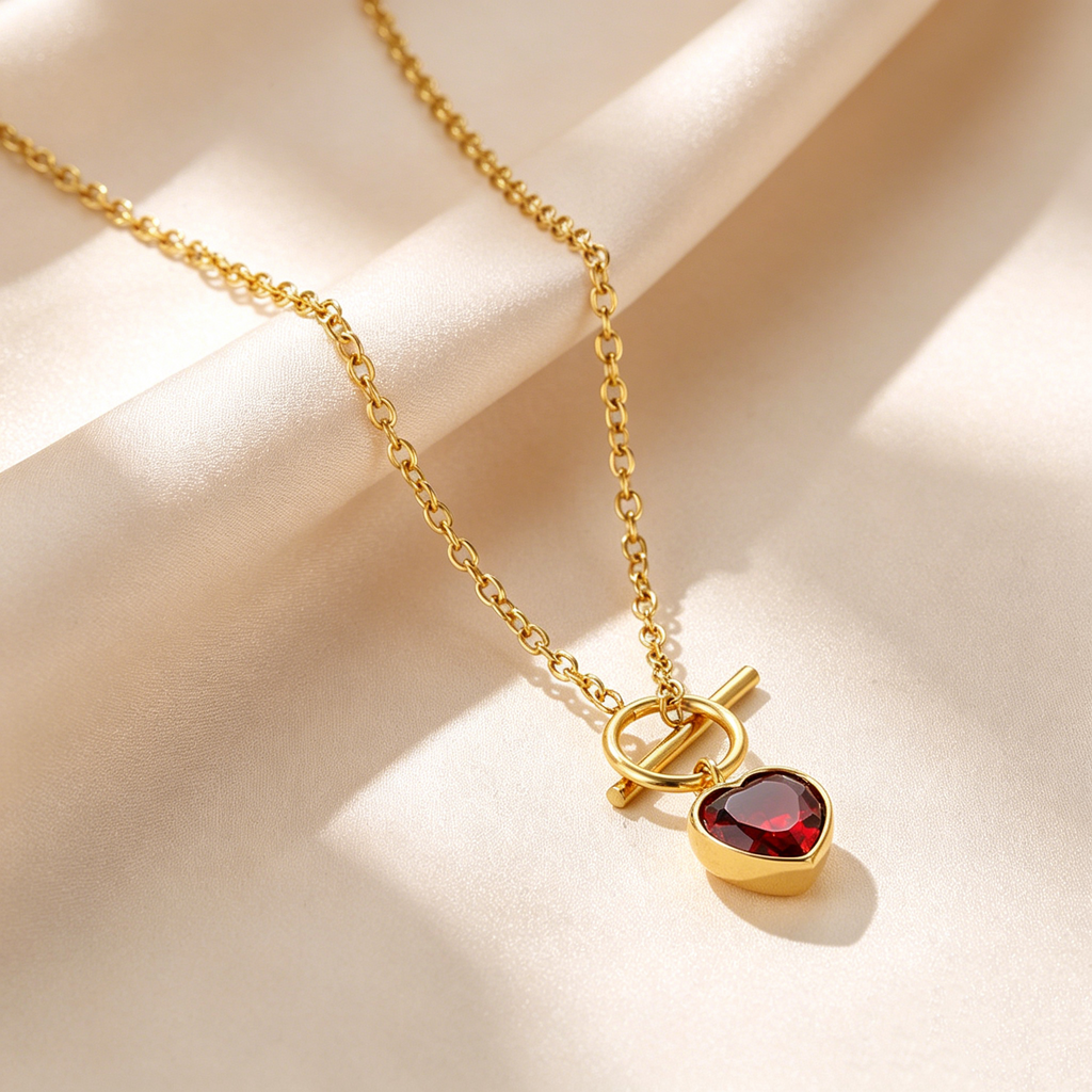 Heart Gemstone OT Clasp Necklace