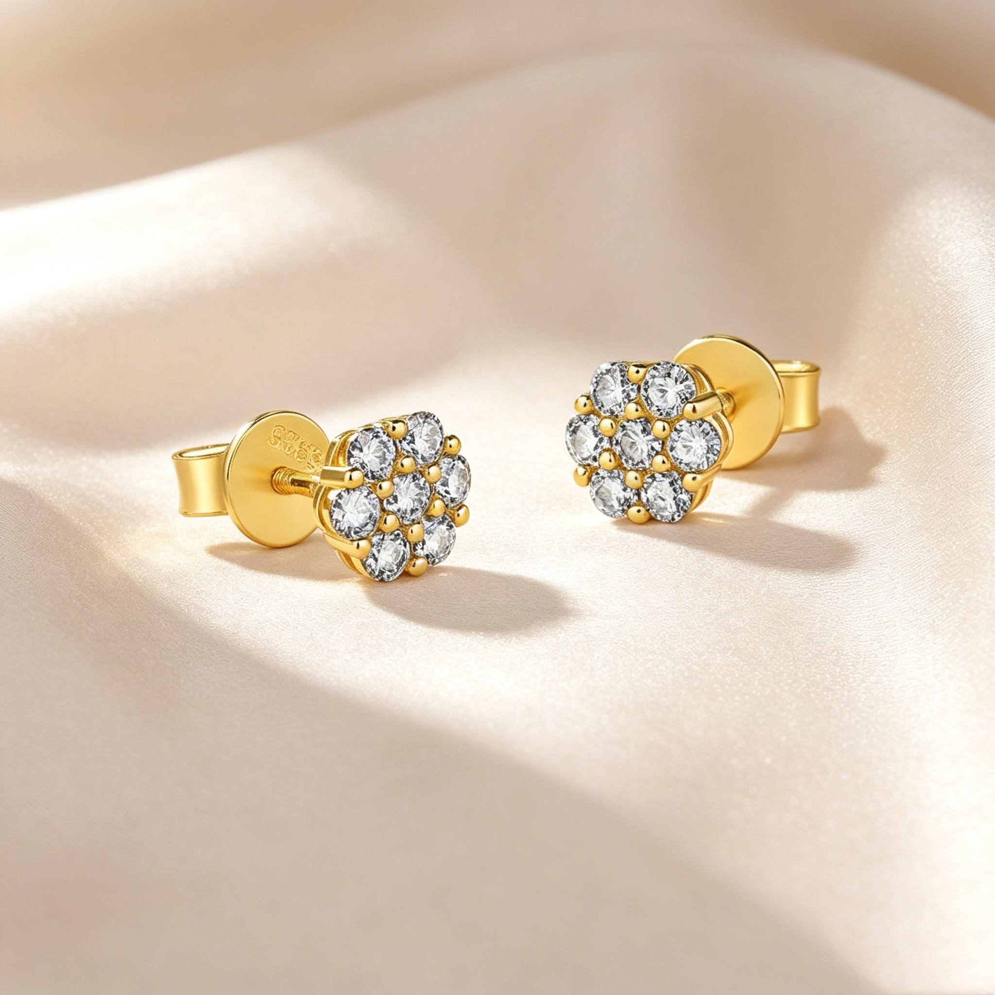 Moissanite Cluster Flower Stud Earrings