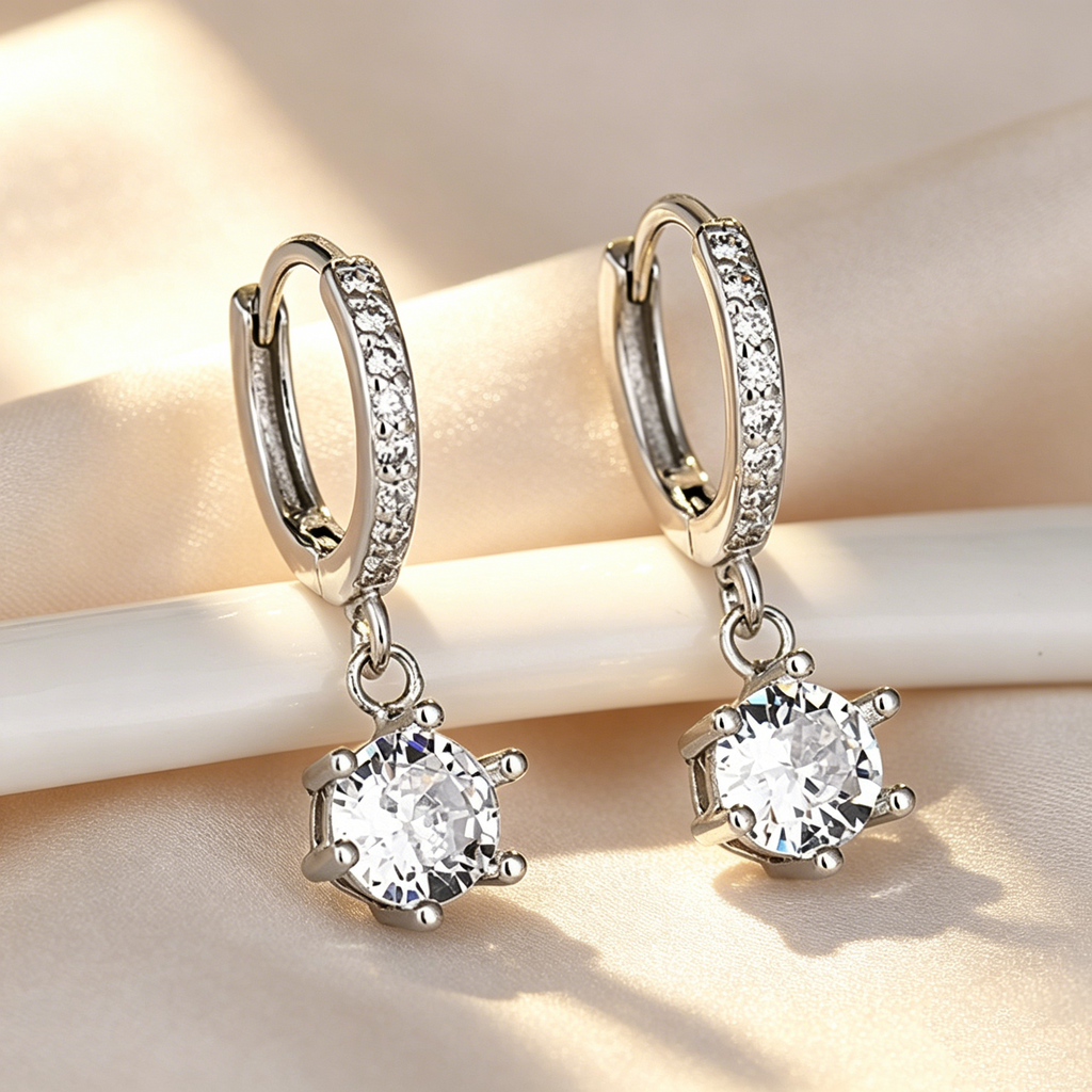 Double Pavé Hoop Earrings with Solitaire Drop
