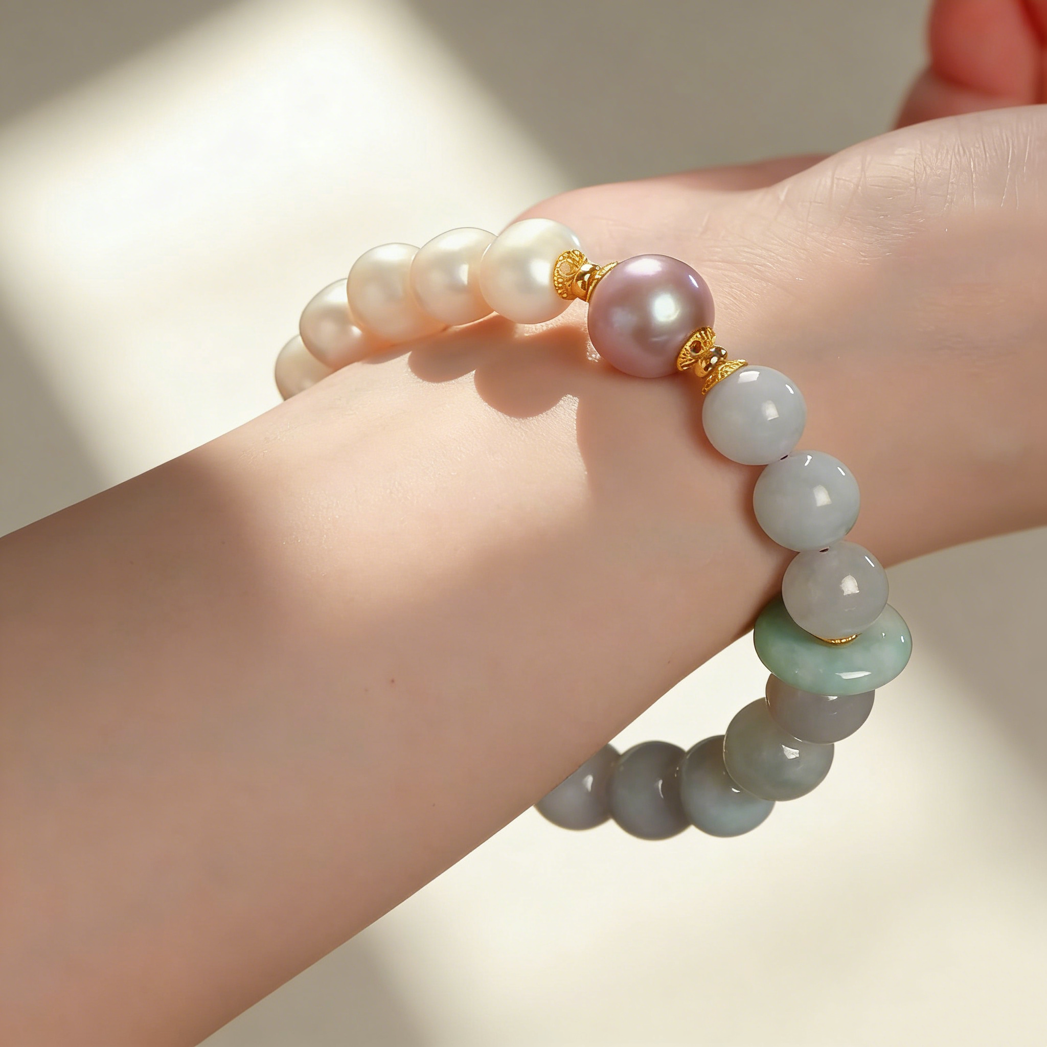 Natural Jadeite and Pearl Bracelet