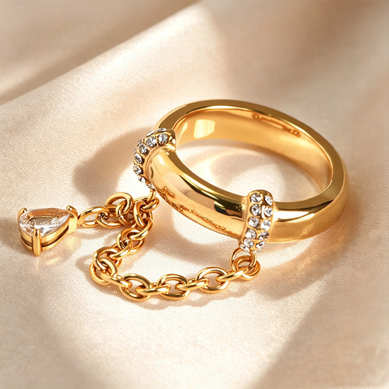 Paved Wide Chain Drop Ring