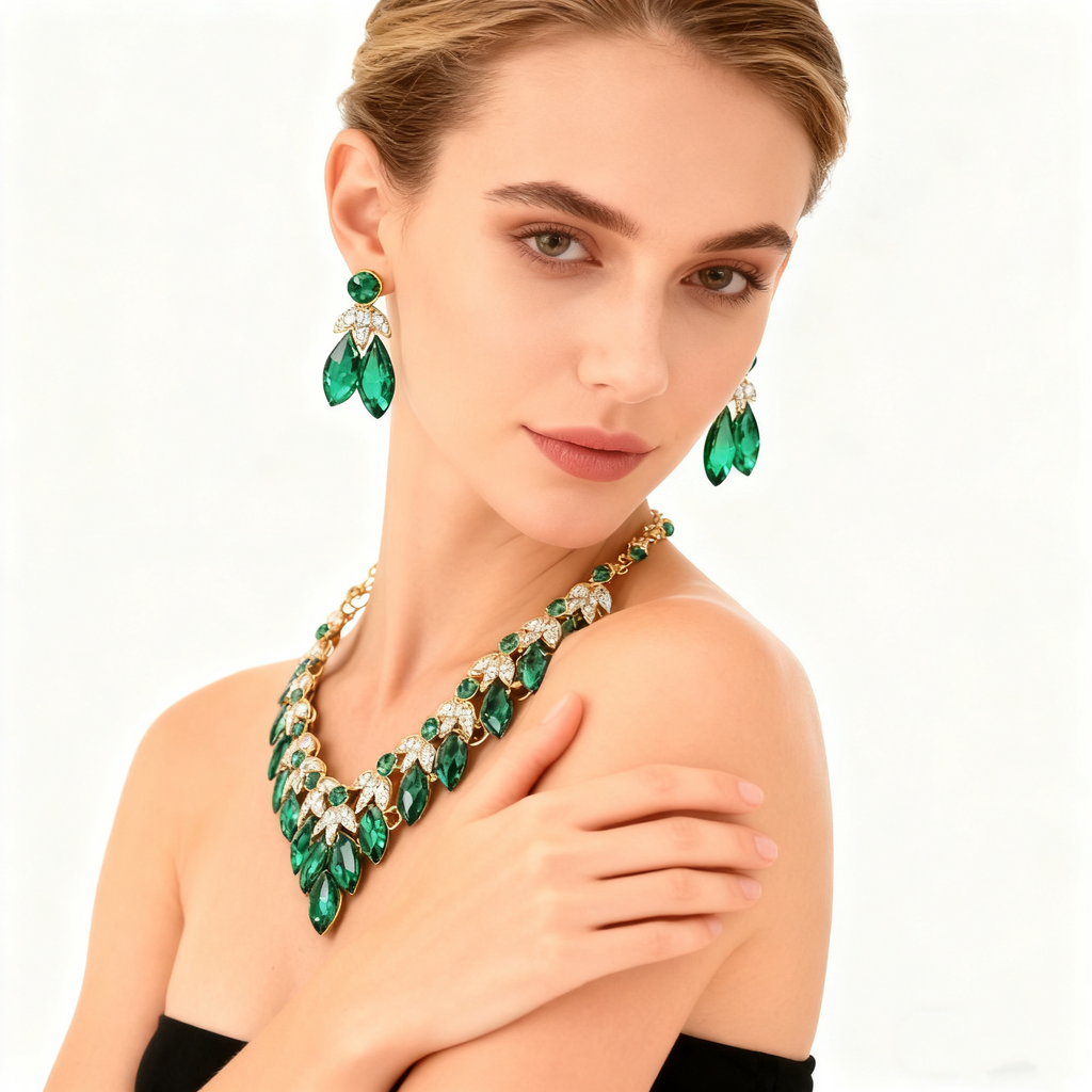 Crystal Leaf Necklace & Earrings Set