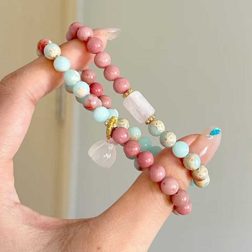 Pink Blue Stone Ballad Longevity Stone  Bracelet