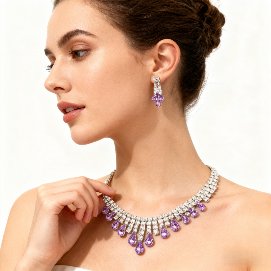 Amethyst Tassel Necklace & Earring Set