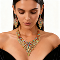 Colorful Crystal Leaf Necklace & Earring Set