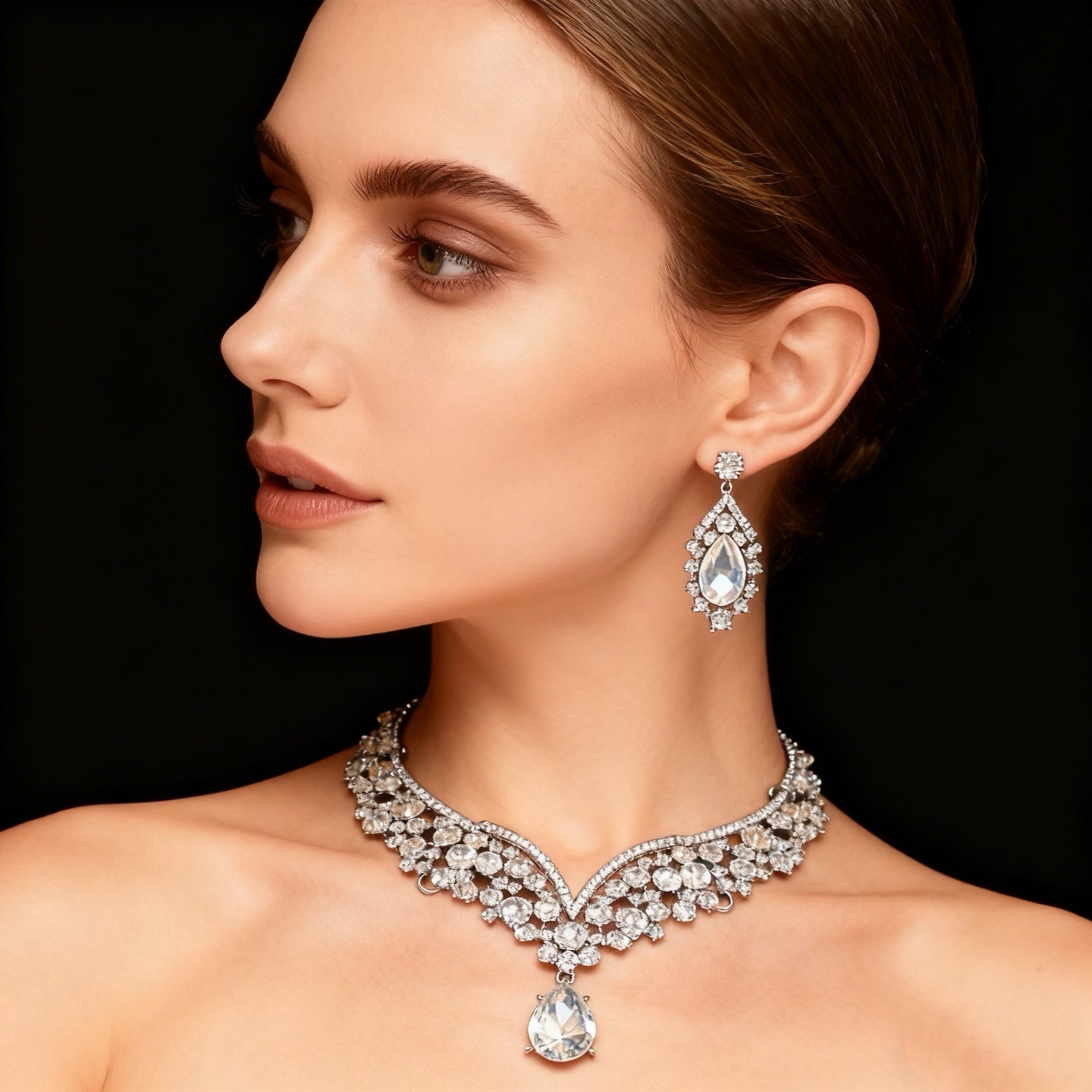 Clear Crystal & Diamond Necklace & Earring Set