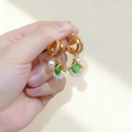 Ginkgo Leaf Green Agate & Pearl Double-Layer Earrings