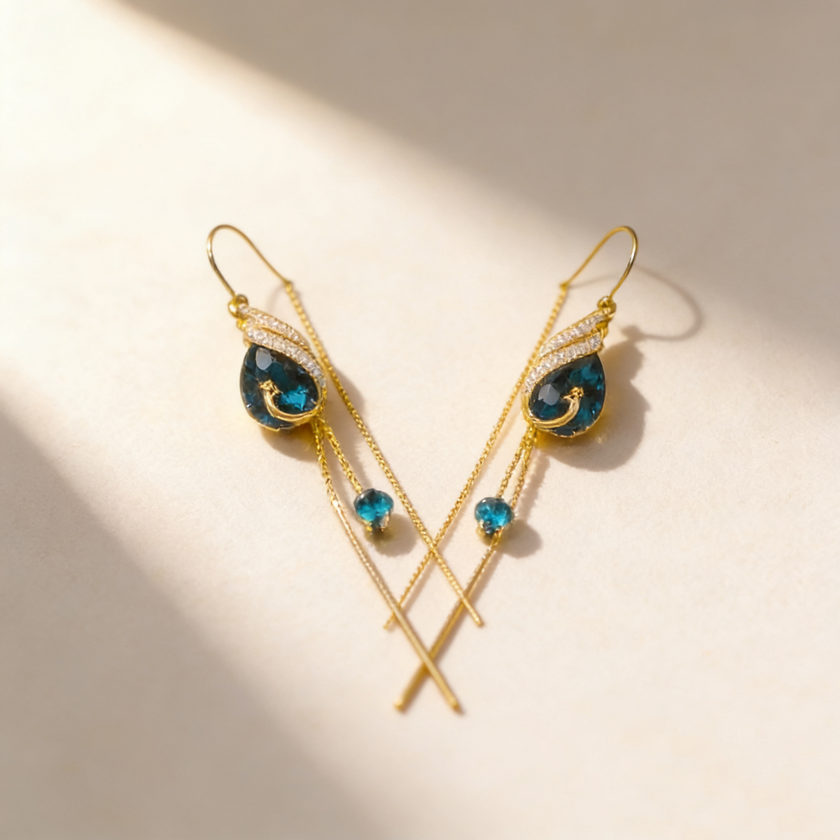 Blue Sapphire Peacock Tassel Earrings