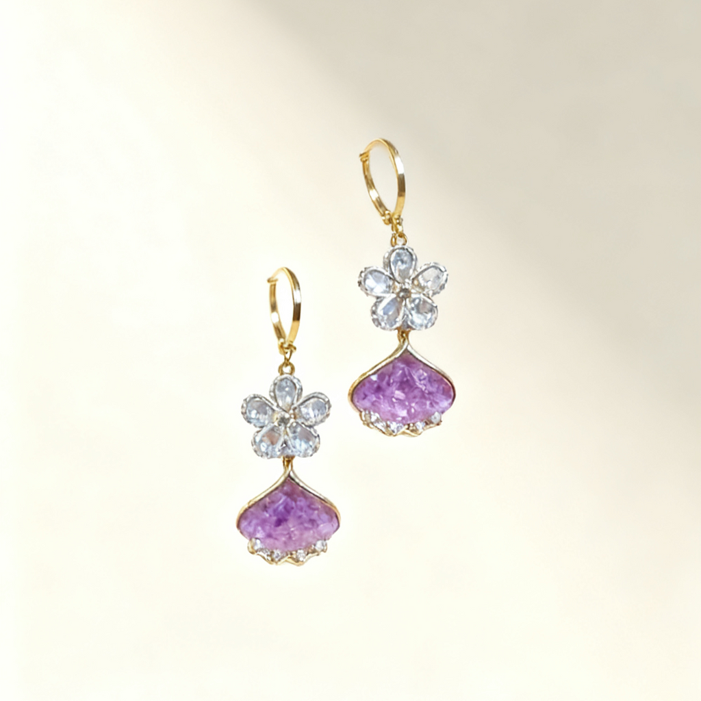 Flower & Leaf Amethyst Earrings
