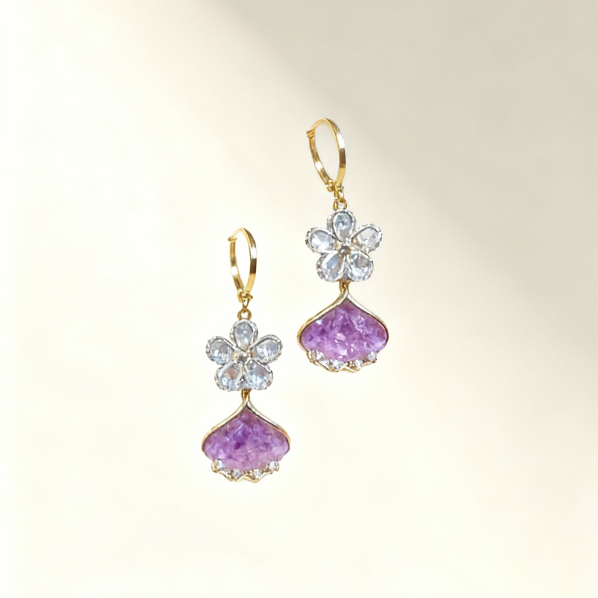 Flower & Leaf Amethyst Earrings