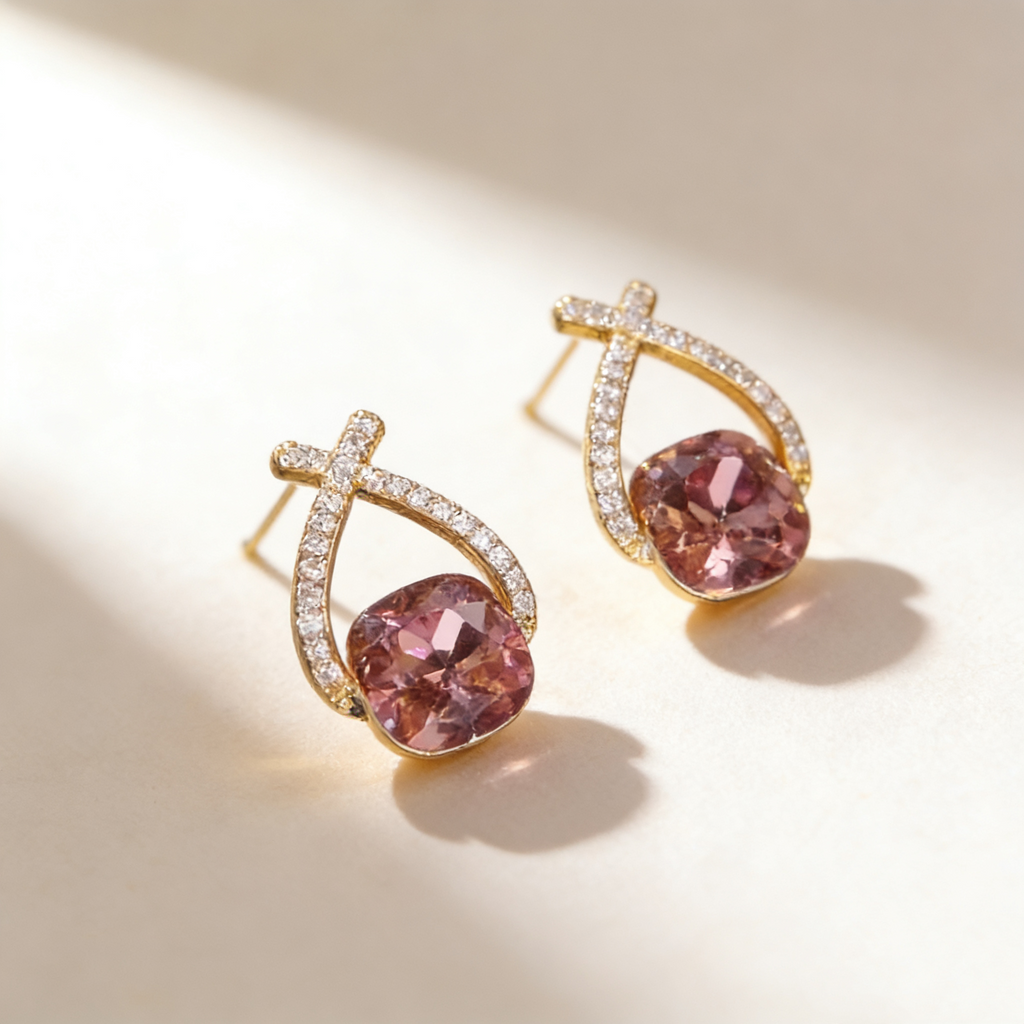 Amethyst Cross-Line Drop Earrings
