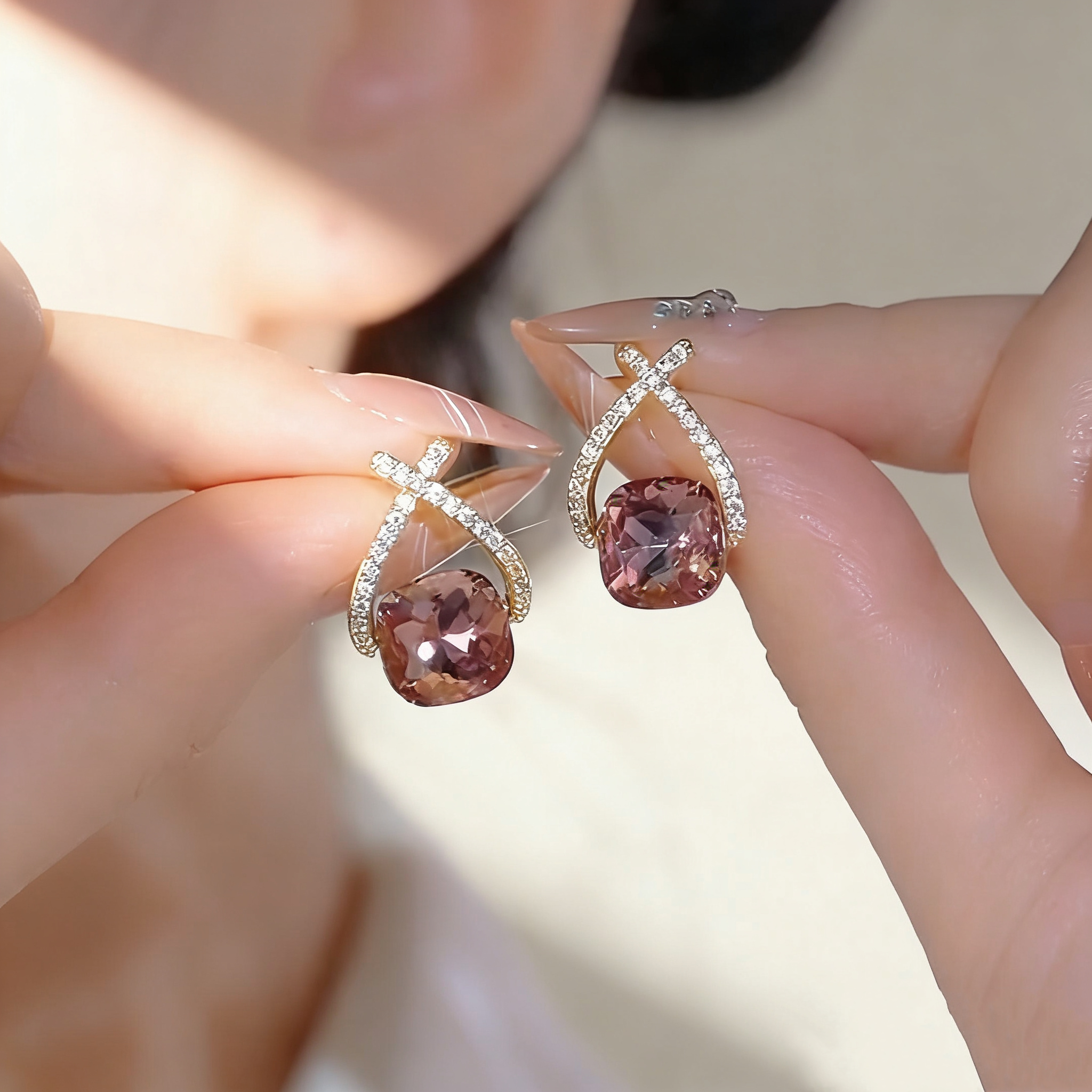 Amethyst Cross-Line Drop Earrings