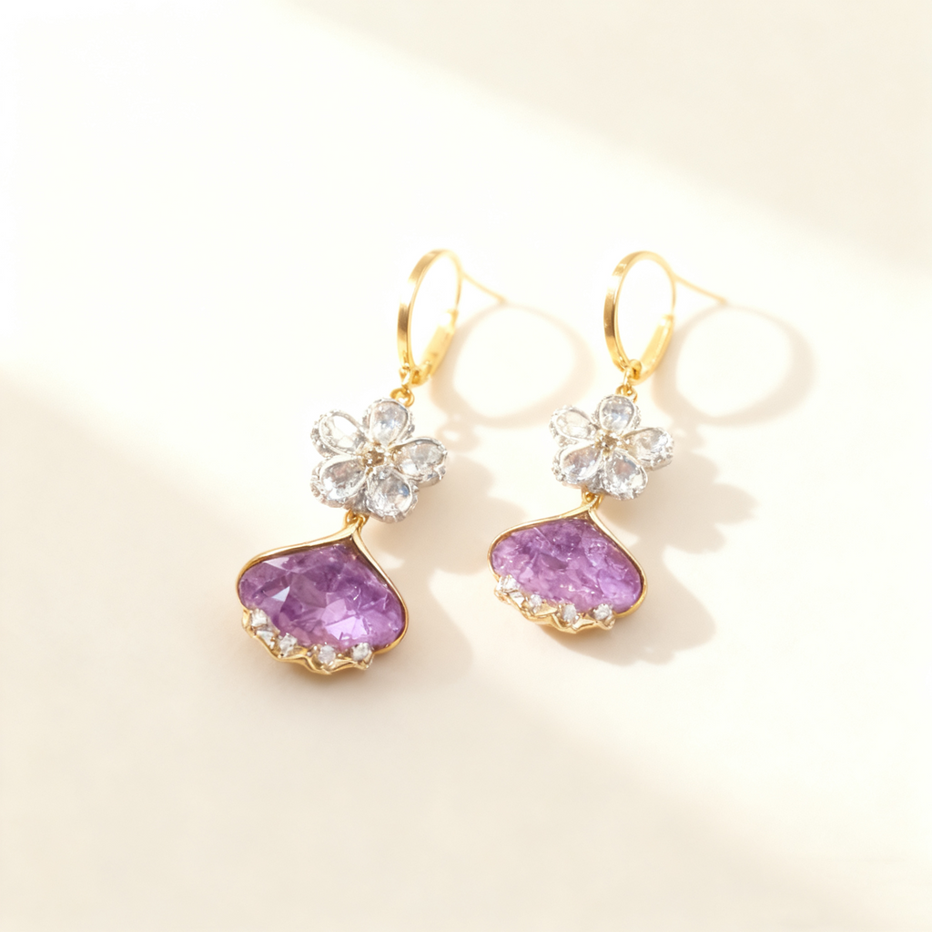 Flower & Leaf Amethyst Earrings